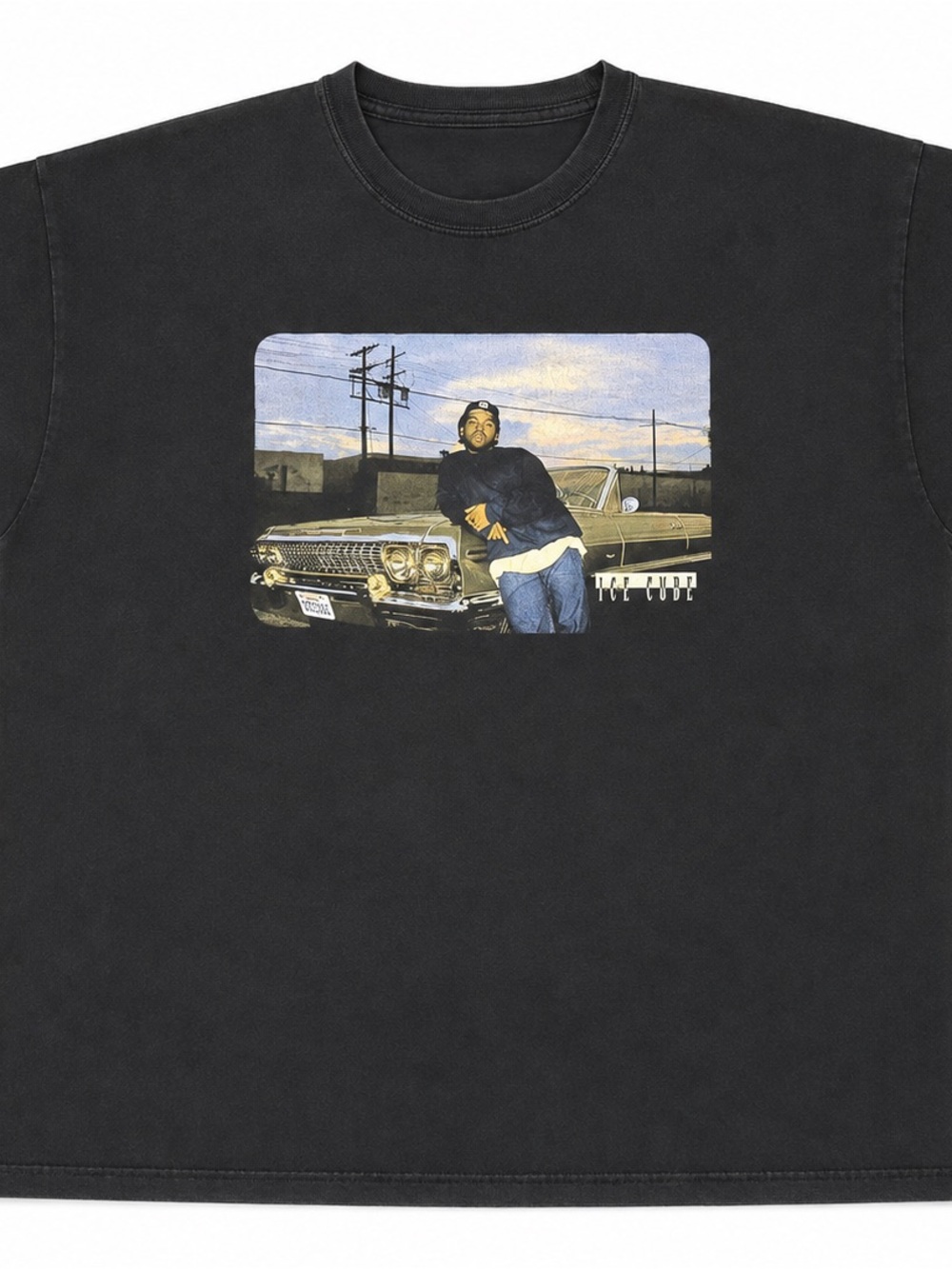 Ice Cube Graphic Rap Tee Washed Black Oversized Streetwear